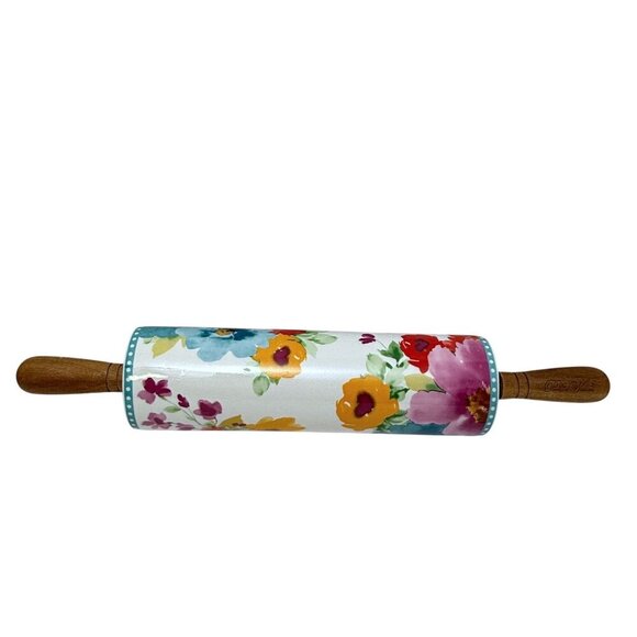 The Pioneer Woman Rolling Pin Floral Ceramic Wood Handles Breezy Blossoms - Picture 5 of 11